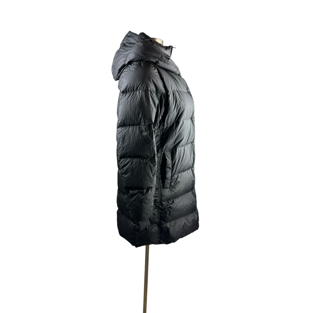 Athleta Lofty Down Coat Goose Down Black Puffer Hooded Puffy Long Coat Medium - Picture 4 of 16